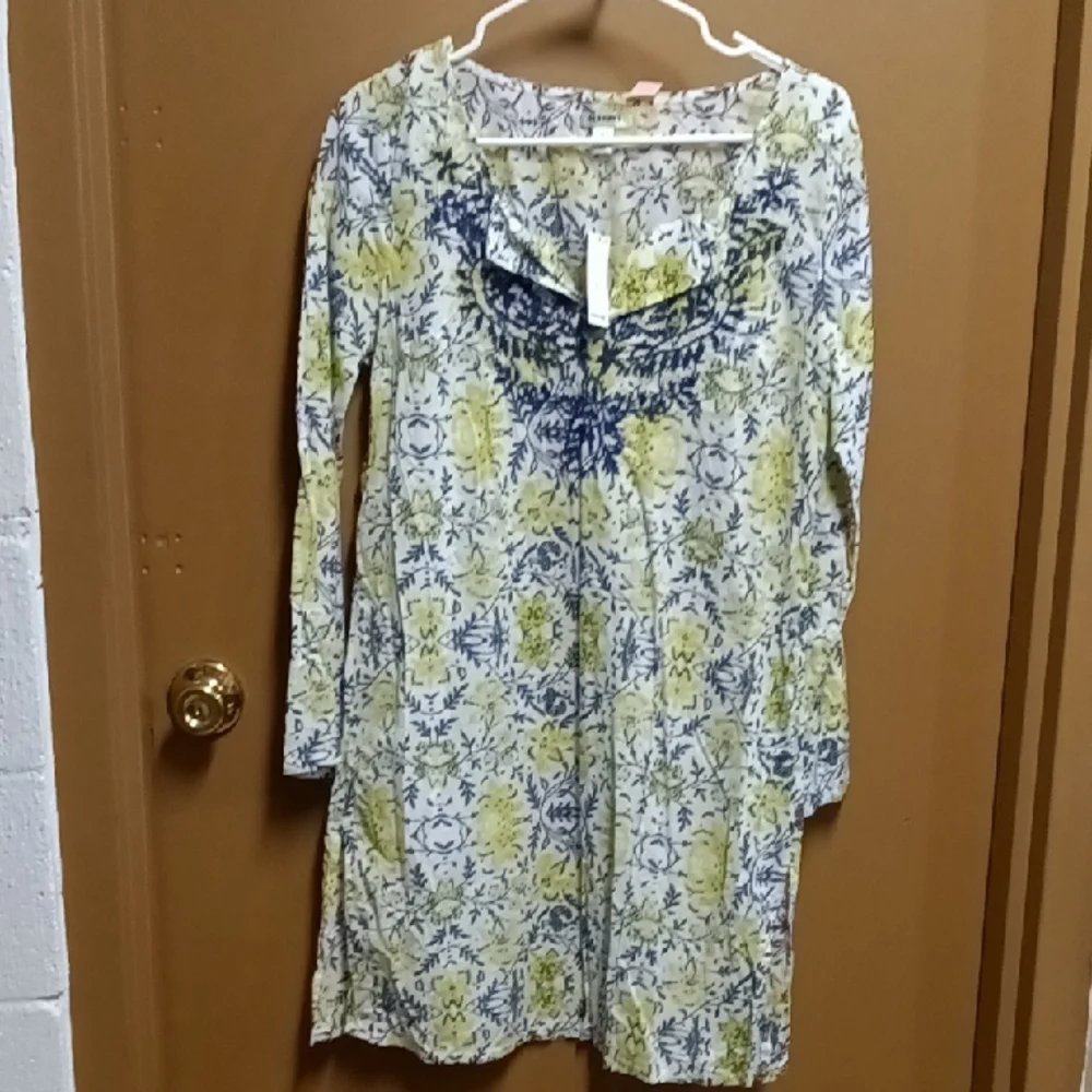 Old Navy Yellow and Blue Floral Long-Sleeve Shift Dress - Picture 1 of 4